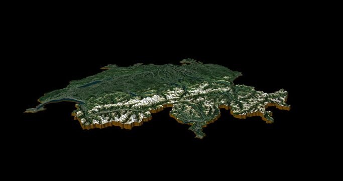Switzerland map from south to north with 3d relief 4K satellite ground height