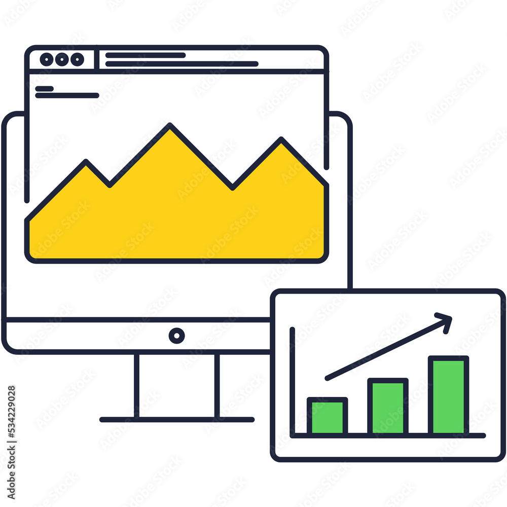 Poster computer screen vector icon with graph and chart