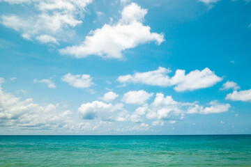 Natural tropical blue sea with cloud and sky background in Thailand