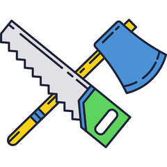 Crossed axe and saw vector icon isolated on white