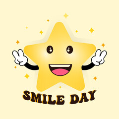 Smile Day Theme Star Face Vector Illustration