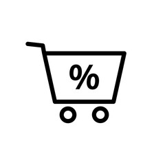 Icono de carrito de compras con signo de porcentaje. Comprar en línea. Descuentos. Ilustración vectorial