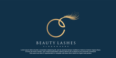 Beauty lashes with letter c concept premium vector