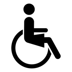 Icono de persona discapacitada. Silueta aislada de mujer en silla de ruedas
