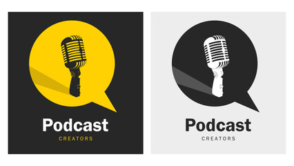 microphone podcast creators logo vector illustration design