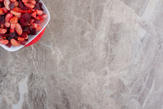 Small vinegret platter on marble background