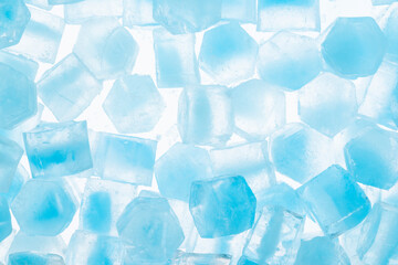 Blue ice cubes isolated white background. freshness. freezing. frozen pieces of ice close up