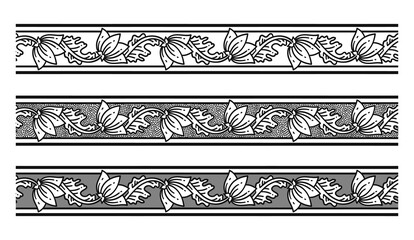 PNG transparent set of vintage seamless pattern frames of flowers and leaves and ribbon swirls	 - 534236056