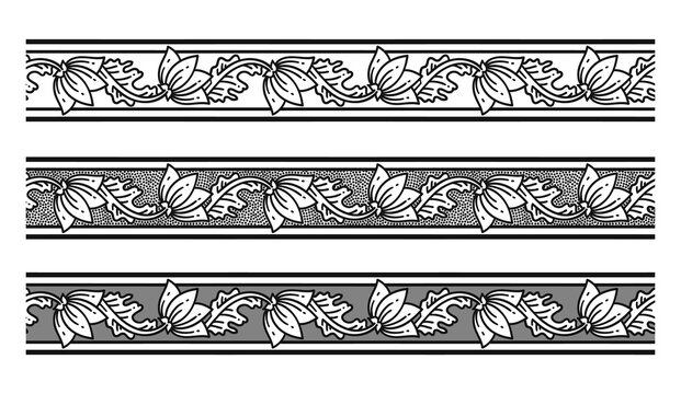 PNG transparent set of vintage seamless pattern frames of flowers and leaves and ribbon swirls	