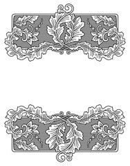 PNG transparent vintage frame of two vignettes with floral swirls, flowers and berries, antique decorative element with copy space
- 534236270