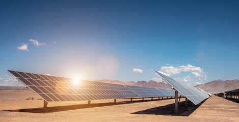 solar panels field in desert of nevada - 534238053