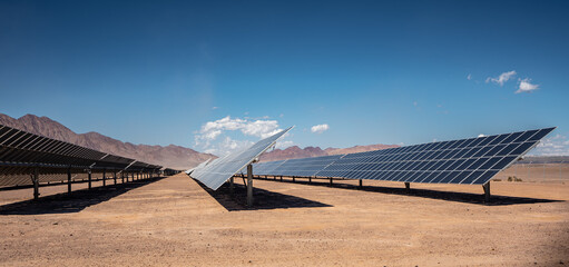 solar panels field in desert of nevada - 534238067