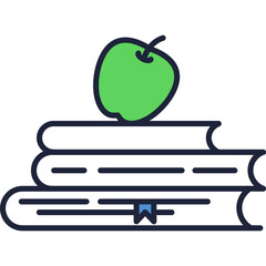Stack book with apple on top vector icon