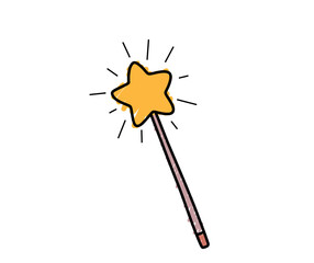 Hand Drawn color Doodle magic wand. 