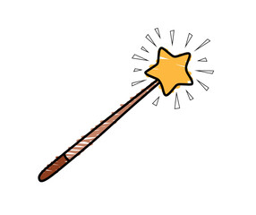 Hand Drawn color Doodle magic wand. 