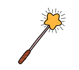 Hand Drawn color Doodle magic wand. 