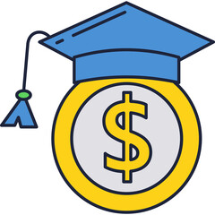 Tuition fee icon vector dollar coin academy cap