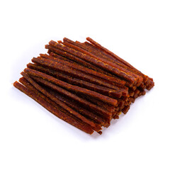 dried fish stick with pepper, snacks for beer isolated on white background