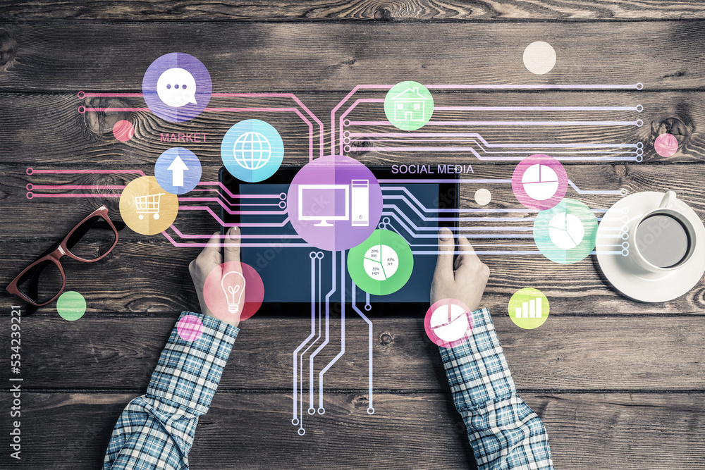 Poster Concept of social communication and networking with media user interface