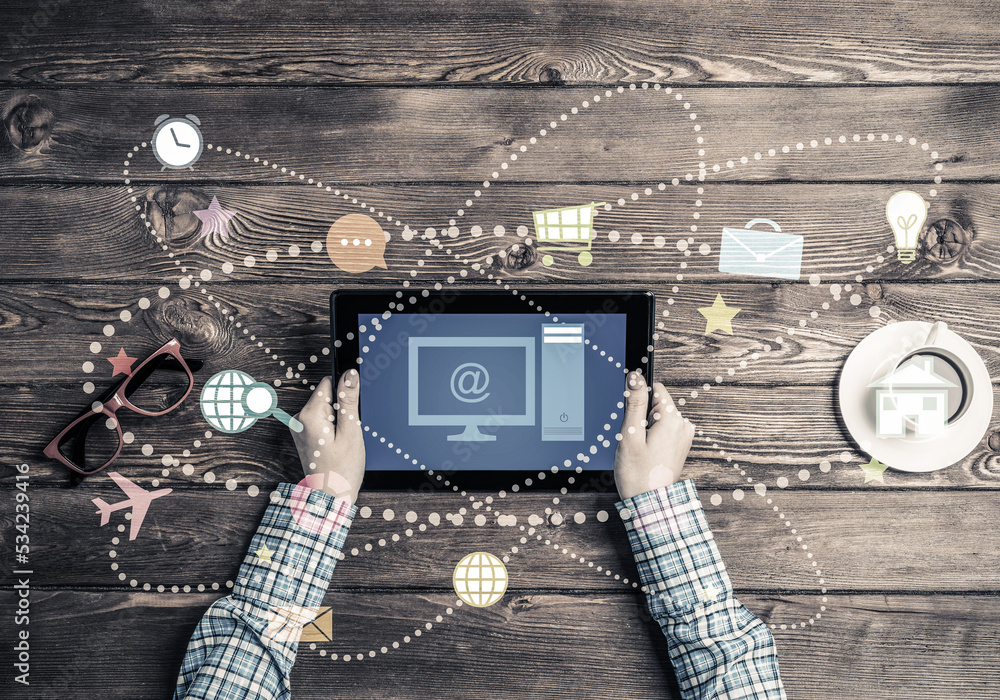 Poster concept of social communication and networking with media user interface