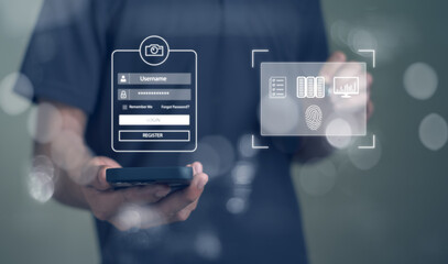 Hand typed and entered social media username and password, data protection from hackers, online security password login concept.