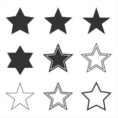 Collection of star symbols isolated on white background