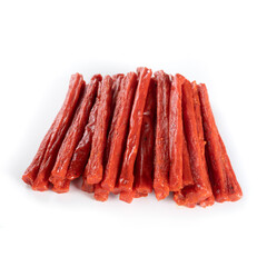 dried meat sticks isolated on white background.