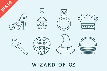 wizard of oz icons design vector flat isolated illustration