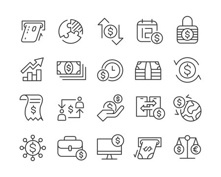 Banking and Money - Line Icons Set - Editable Stroke