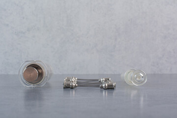 Huge and normal size syringes on marble background