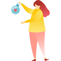 Woman holding christmas ornament ball vector icon