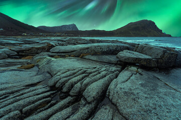 Bright northern lights over North Sea