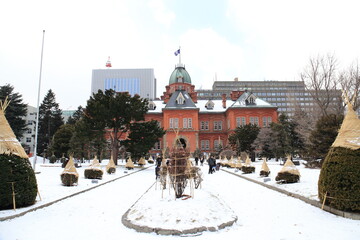 Sapporo, Japan - December 22, 2019: Scenery of the Former Hokkaido Government Office Building, a tourist attraction in Hokkaido, Japan