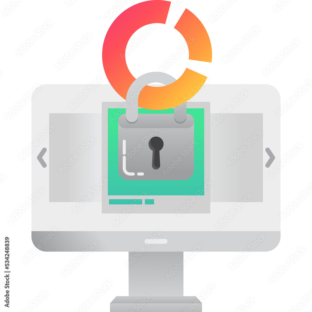 Aufkleber computer with security padlock flat vector icon