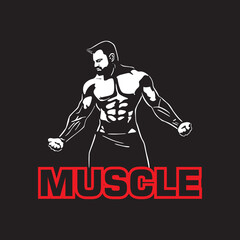 strong man logo, silhouette of male with body muscle, vector illustrations