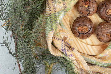 Chocolate sweet chip cookies on napkin