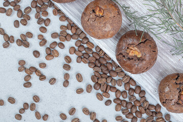 Sweet chocolate cookies with coffee beans and Christmas balls