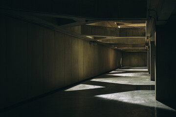 Empty underground concrete construction with light and shadow, Blank space background for any object