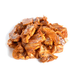 Beef jerky meat on white background