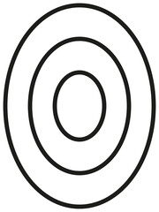 Concentric ovals, ellipse. Black outlined oval ring shapes. Isolated png illustration, transparent background. Asset for overlay, montage, collage, presentation.	