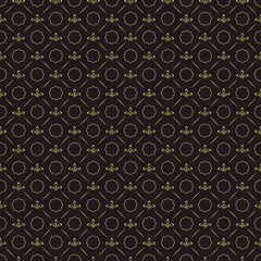 Brown yellow seamless pattern in retro style with yellow color square elements on brown dark background.