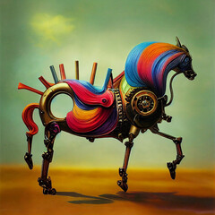 Steampunk Horse Salvador Dali Stylized #2 - obrazy, fototapety, plakaty