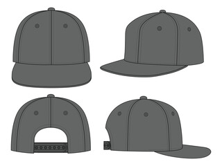 Blank Gray Hip Hop Cap With Adjustable Snap Back Strap Closure Template on White Background, Vector File