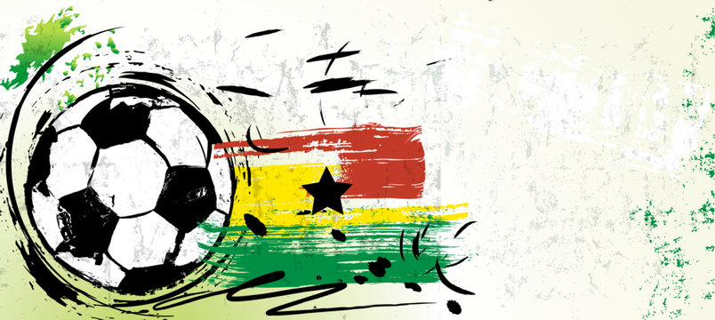 soccer or football illustration for the great soccer event with paint strokes and splashes, ghana national colors