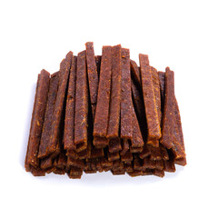 dried fish stick with pepper, snacks for beer isolated on white background