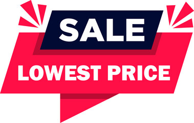 Sale lowest price, Minimal style flat speech bubble shaped banner, price tag, sticker, badge. Vector illustration
