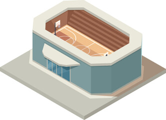isometric basketball center building with stands, vector illustration
