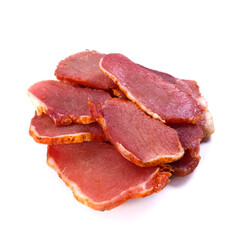 Beef jerky meat on white background