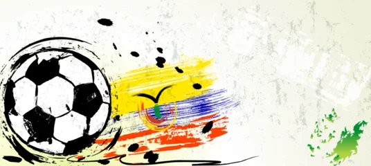 Foto op Canvas soccer or football illustration for the great soccer event with paint strokes and splashes,  ecuador national colors © Kirsten Hinte