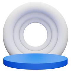 3d rendering of blue white circle podium pedestal for product promotion